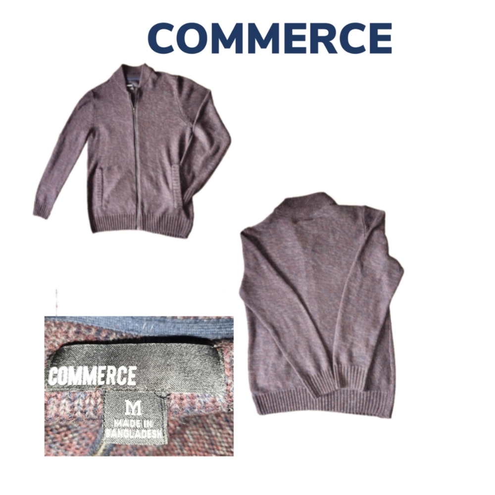 COMMERCE "AUBERGINE" MENS ZIP FRONT CARDIGAN SIZE M